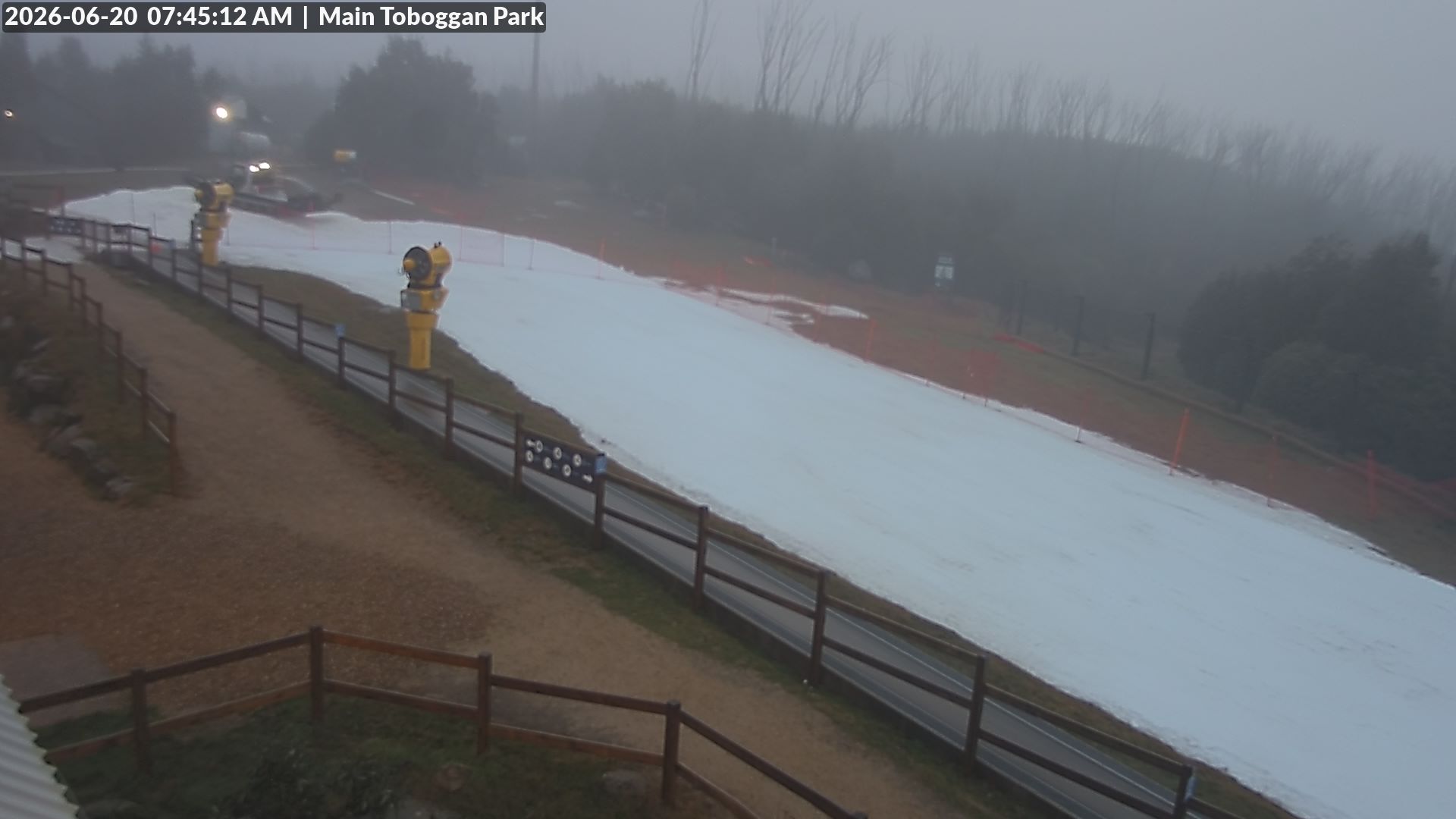 Lake Mountain Village Toboggan Run snow cam captured at 19 June 2026, 9:49 pm