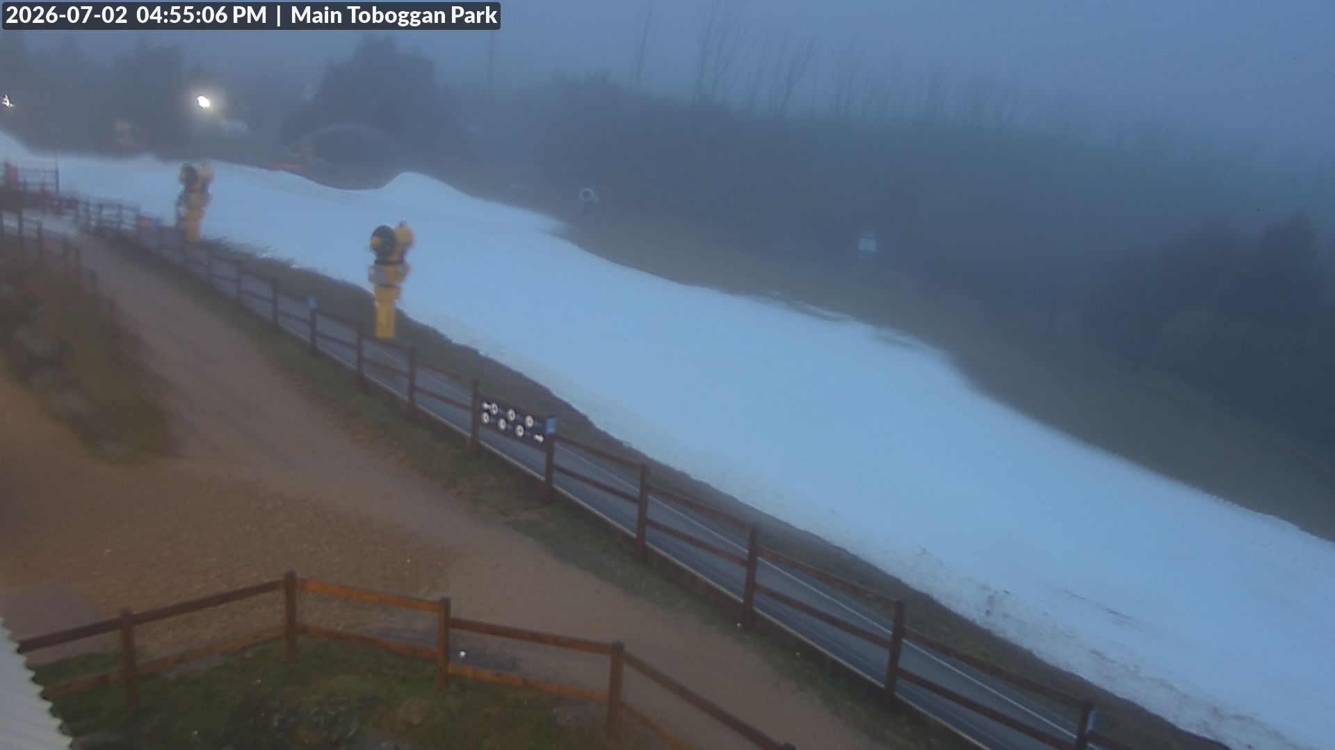 Lake Mountain Village Toboggan Run snow cam captured at 2 July 2026 at 4:58 pm AEST