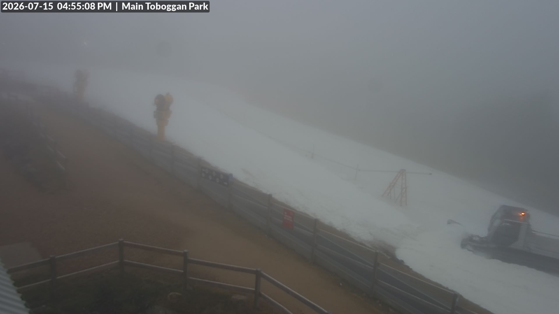 Lake Mountain Village Toboggan Run snow cam captured at 15 July 2026 at 4:55 pm AEST
