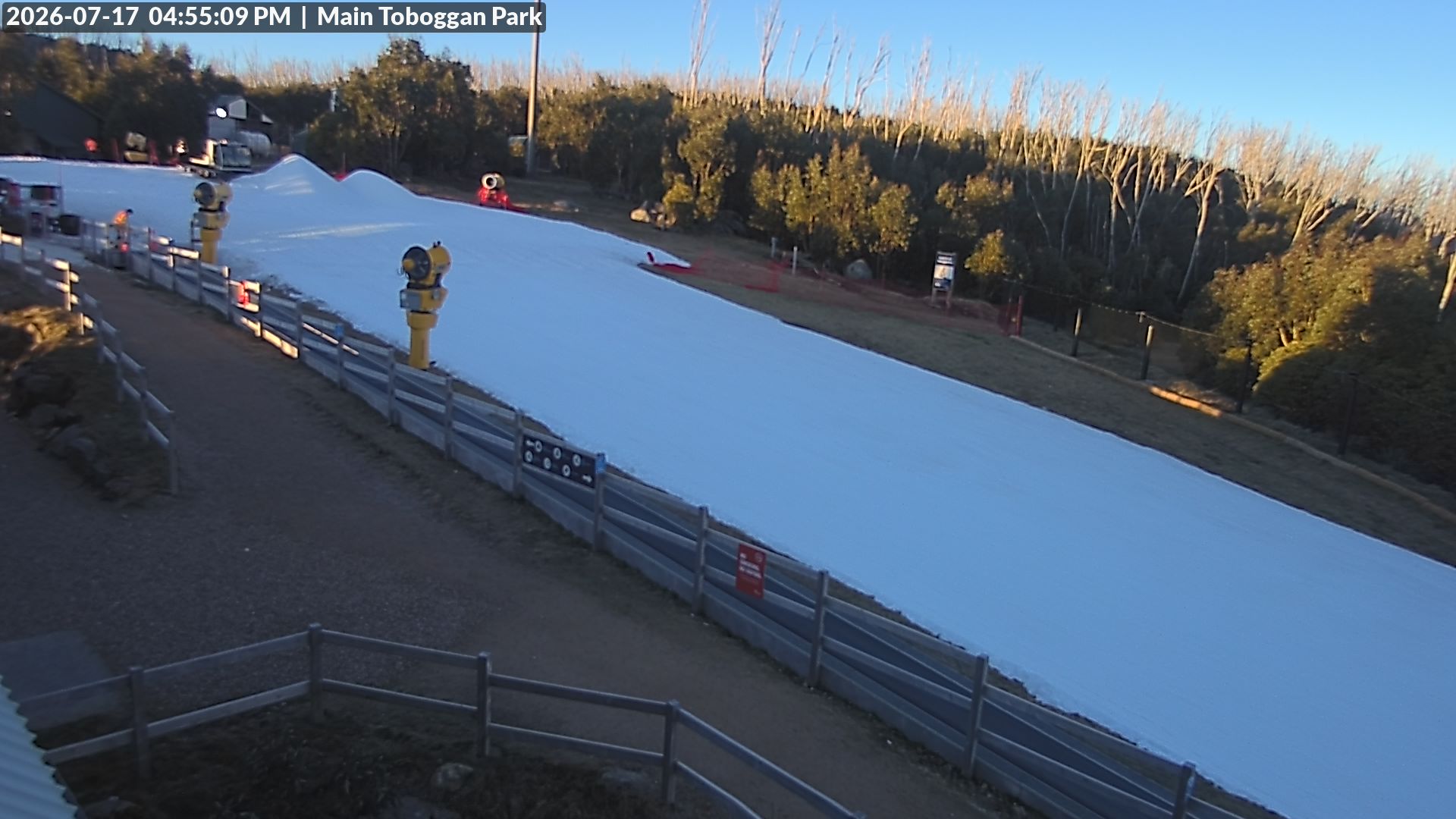 Lake Mountain Village Toboggan Run snow cam captured at 17 July 2026 at 4:55 pm AEST