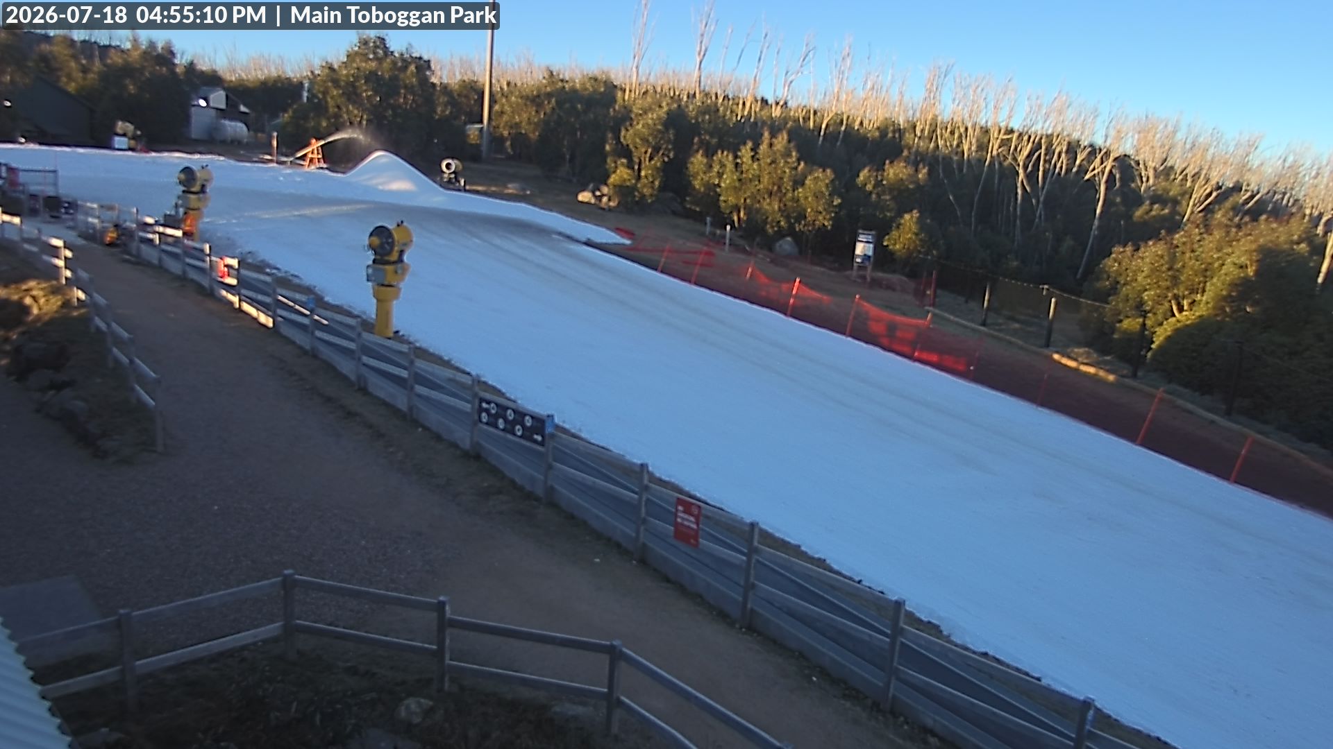 Lake Mountain Village Toboggan Run snow cam captured at 18 July 2026 at 4:55 pm AEST