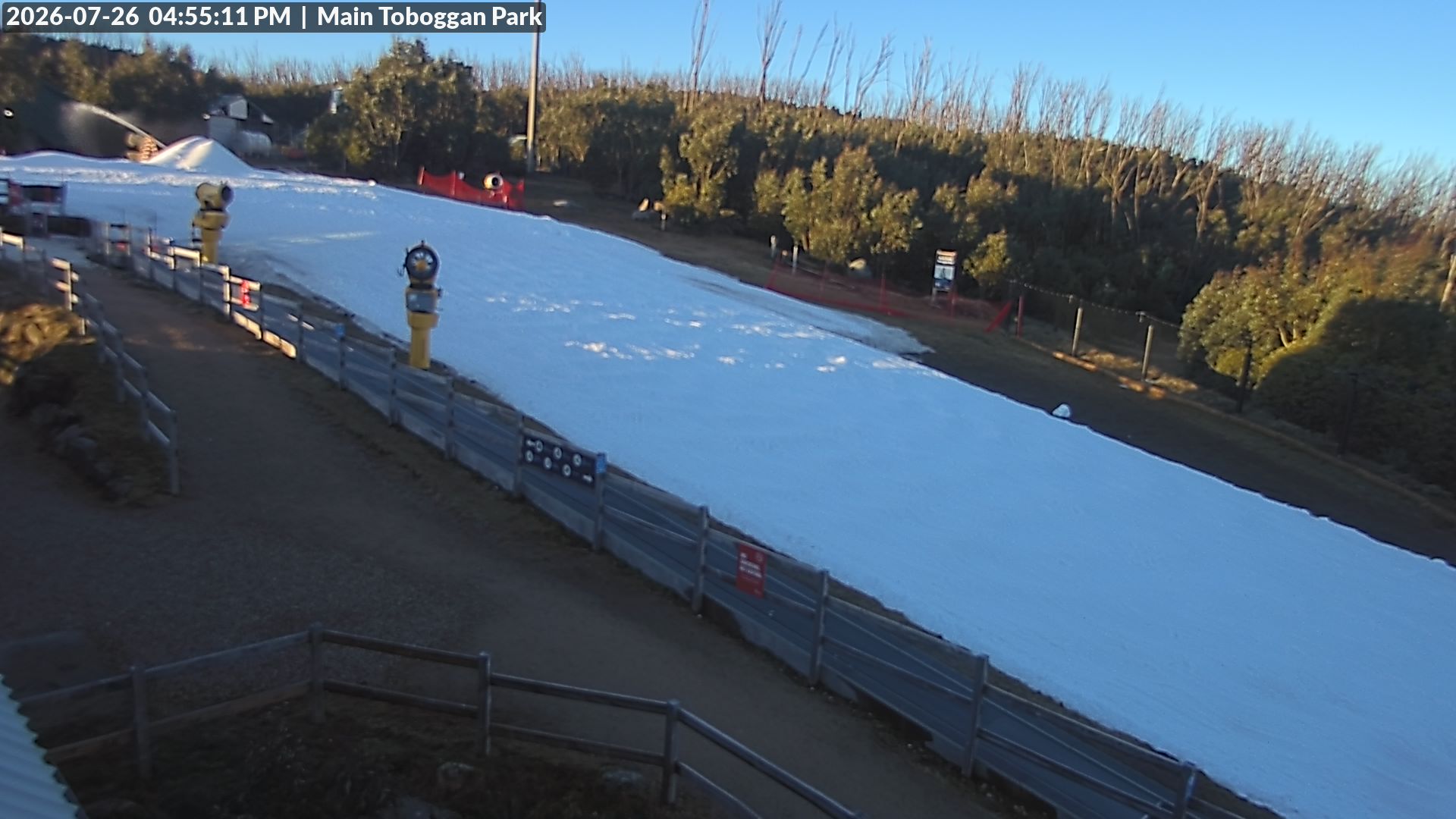 Lake Mountain Village Toboggan Run snow cam captured at 26 July 2026 at 4:59 pm AEST