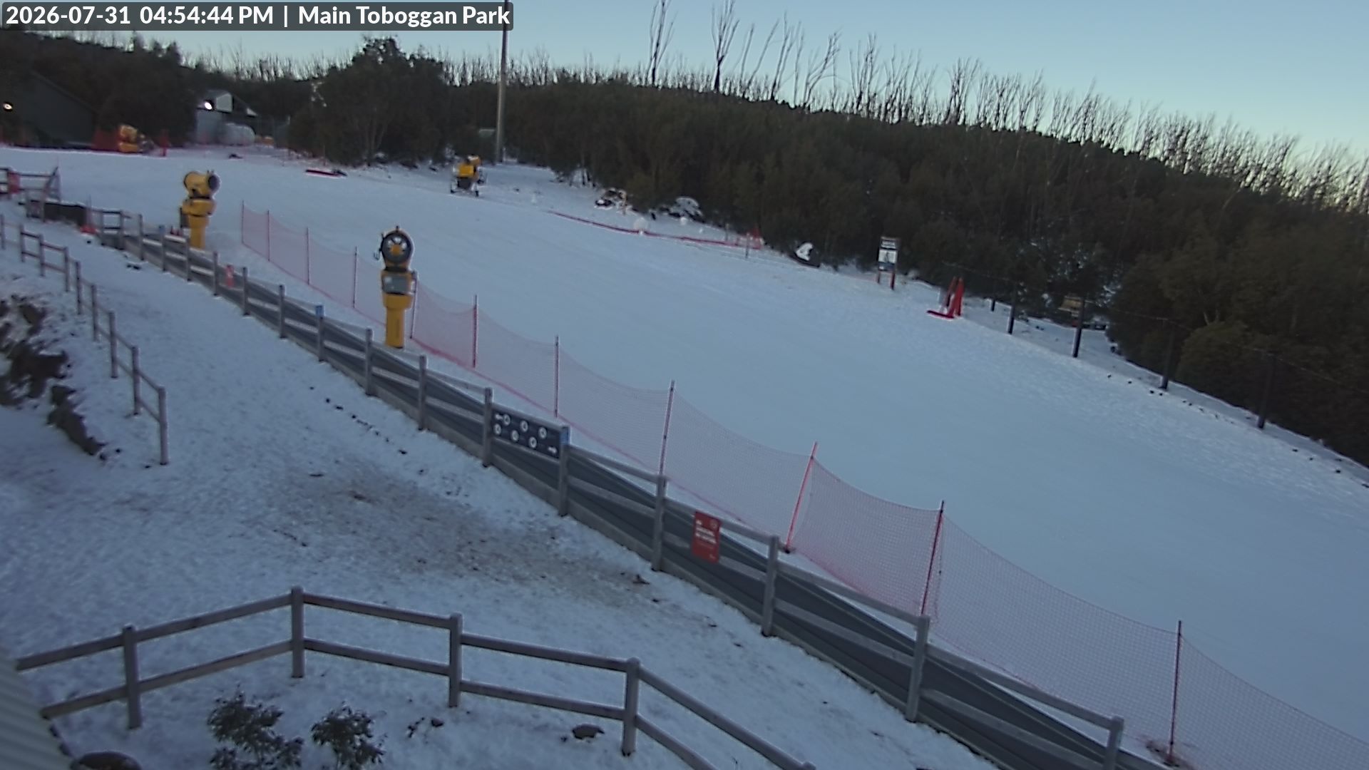 Lake Mountain Village Toboggan Run snow cam captured at 31 July 2026 at 4:59 pm AEST