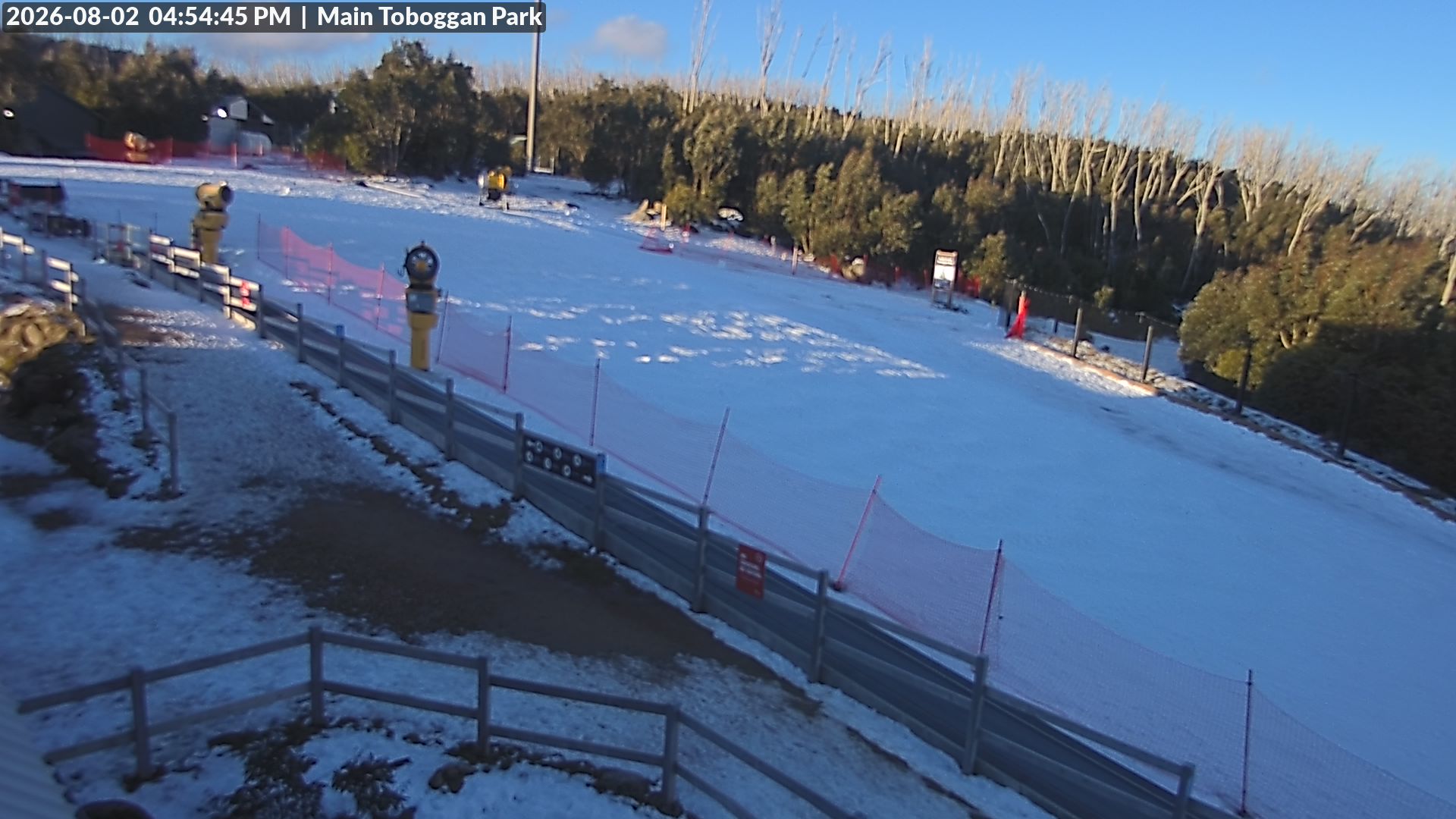 Lake Mountain Village Toboggan Run snow cam captured at 2 August 2026 at 4:58 pm AEST
