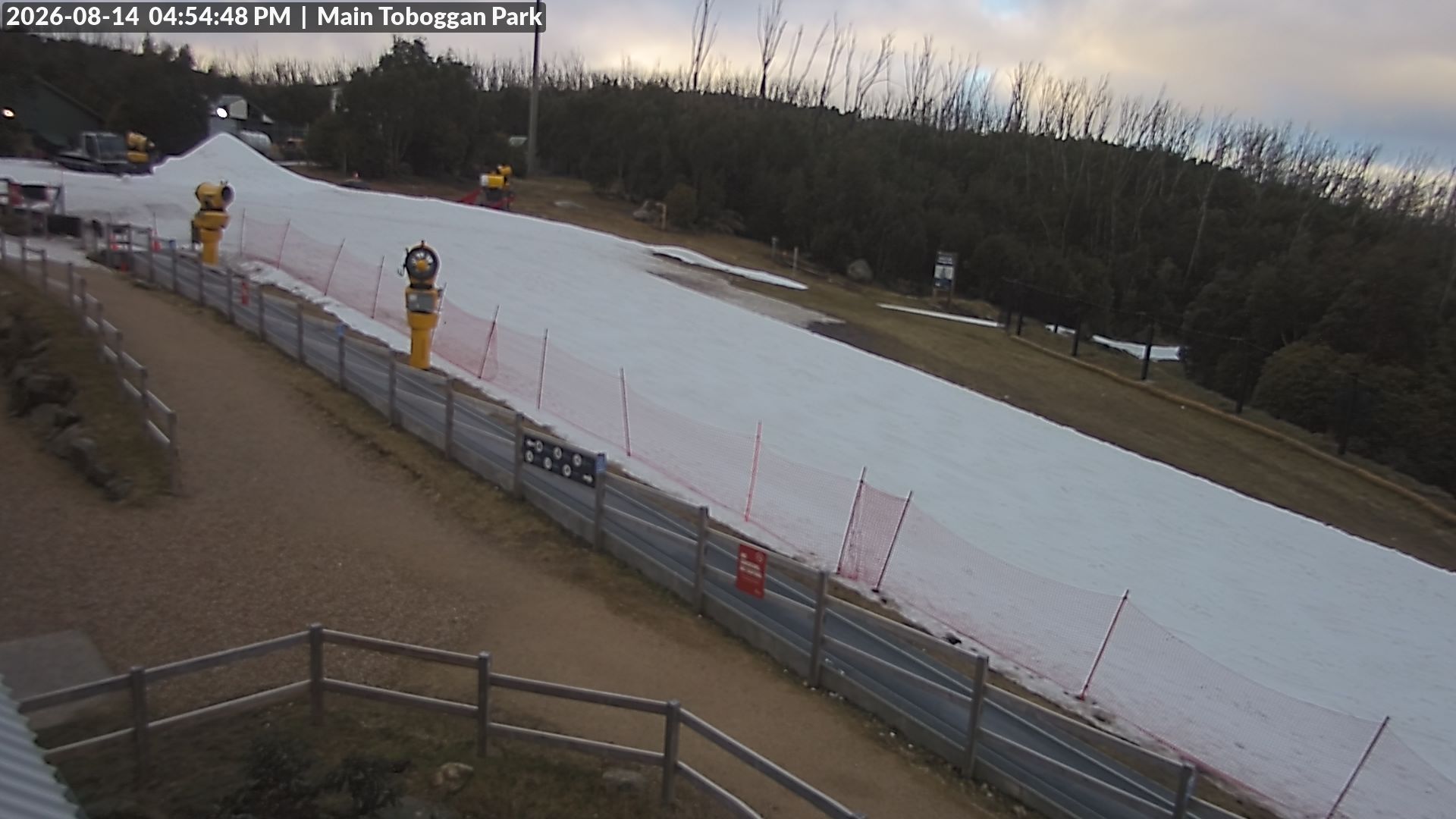 Lake Mountain Village Toboggan Run snow cam captured at 14 August 2026 at 4:56 pm AEST