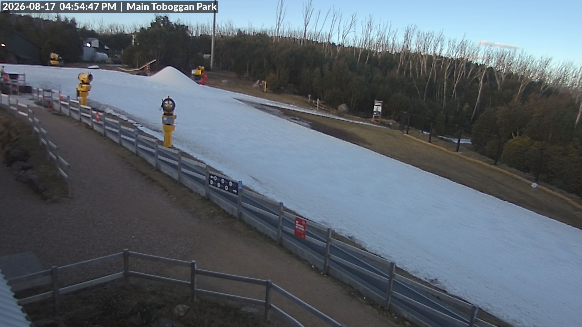 Lake Mountain Village Toboggan Run snow cam captured at 17 August 2026 at 4:56 pm AEST