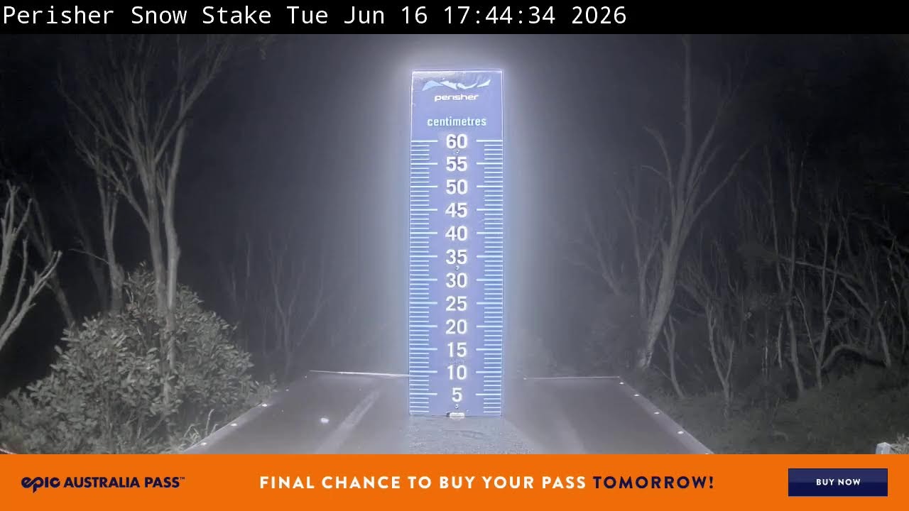 Perisher Snow Stake Live snow cam captured at 16 June 2026, 7:55 am