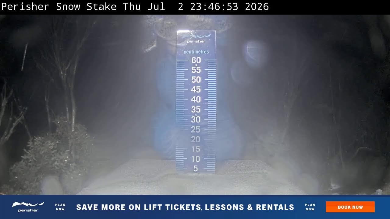 Perisher Snow Stake Live snow cam captured at 2 July 2026 at 11:58 pm AEST