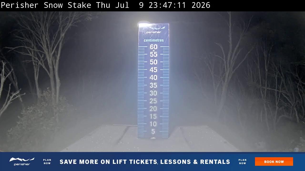 Perisher Snow Stake Live snow cam captured at 9 July 2026 at 11:58 pm AEST