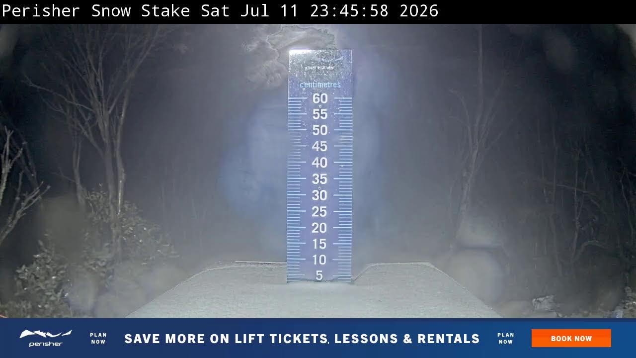Perisher Snow Stake Live snow cam captured at 11 July 2026 at 11:58 pm AEST