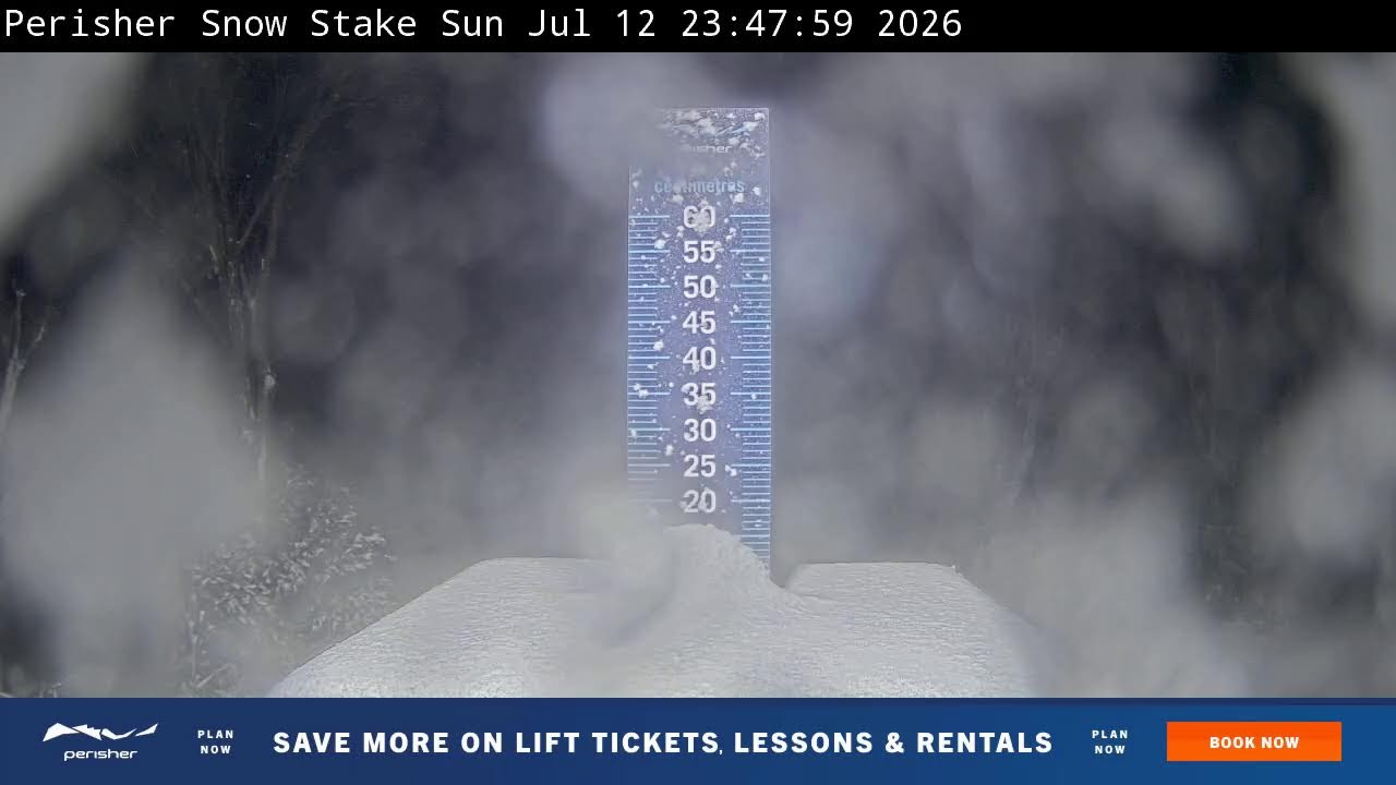 Perisher Snow Stake Live snow cam captured at 12 July 2026 at 11:58 pm AEST