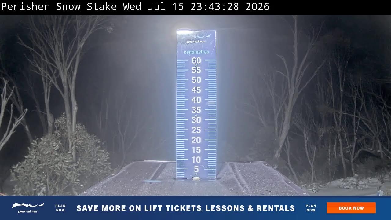 Perisher Snow Stake Live snow cam captured at 15 July 2026 at 11:55 pm AEST