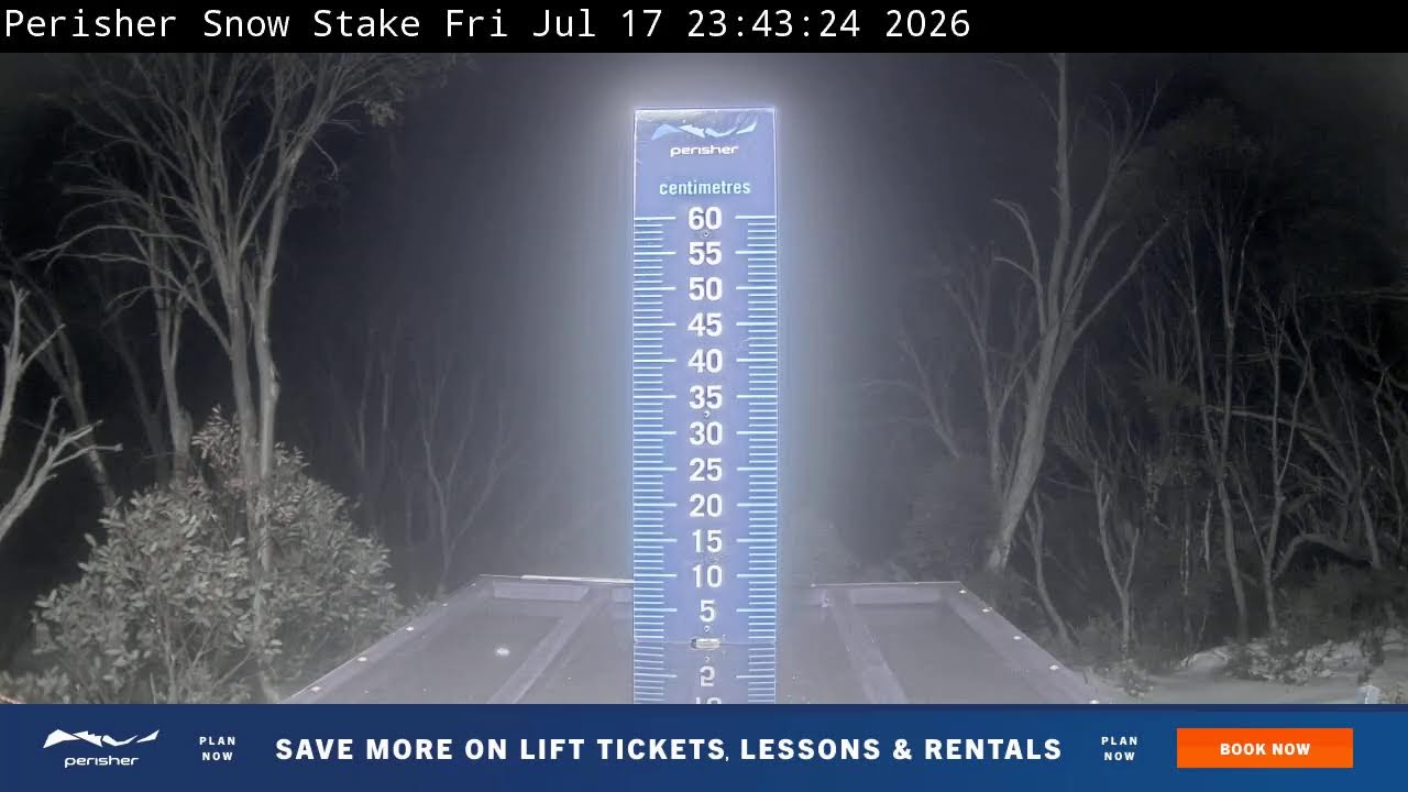Perisher Snow Stake Live snow cam captured at 17 July 2026 at 11:55 pm AEST