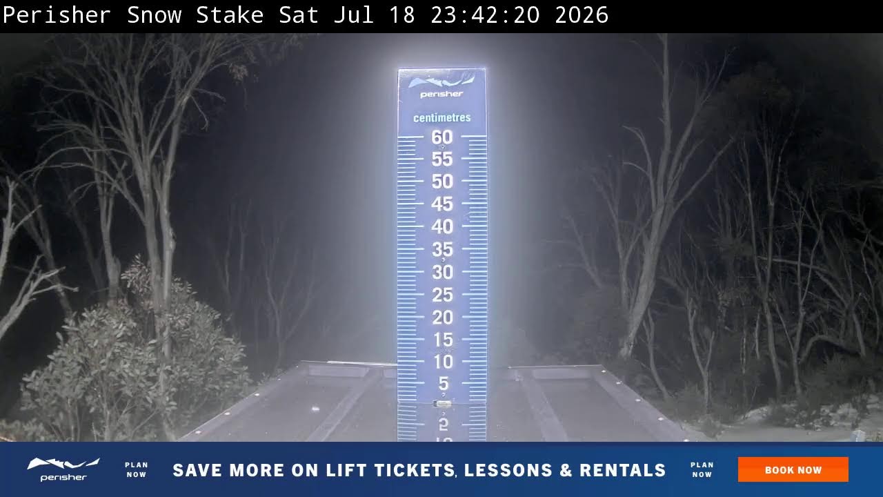 Perisher Snow Stake Live snow cam captured at 18 July 2026 at 11:55 pm AEST
