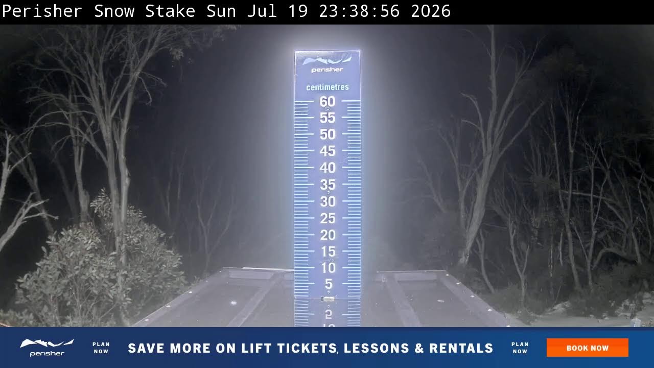 Perisher Snow Stake Live snow cam captured at 19 July 2026 at 11:49 pm AEST