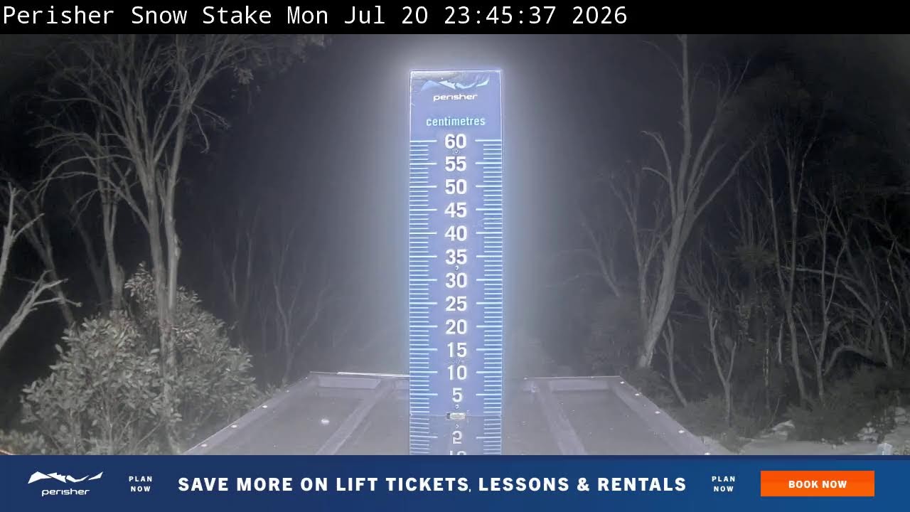 Perisher Snow Stake Live snow cam captured at 20 July 2026 at 11:55 pm AEST