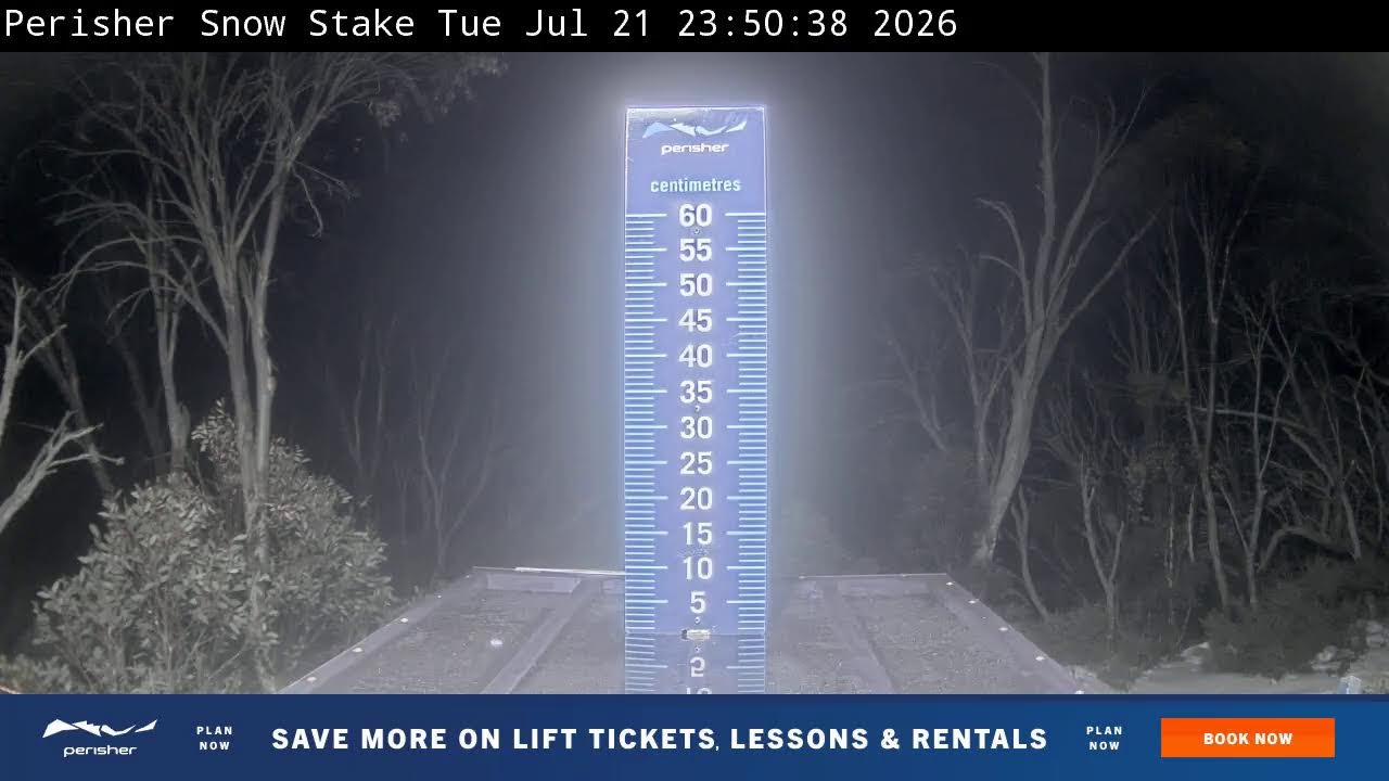 Perisher Snow Stake Live snow cam captured at 21 July 2026 at 11:59 pm AEST