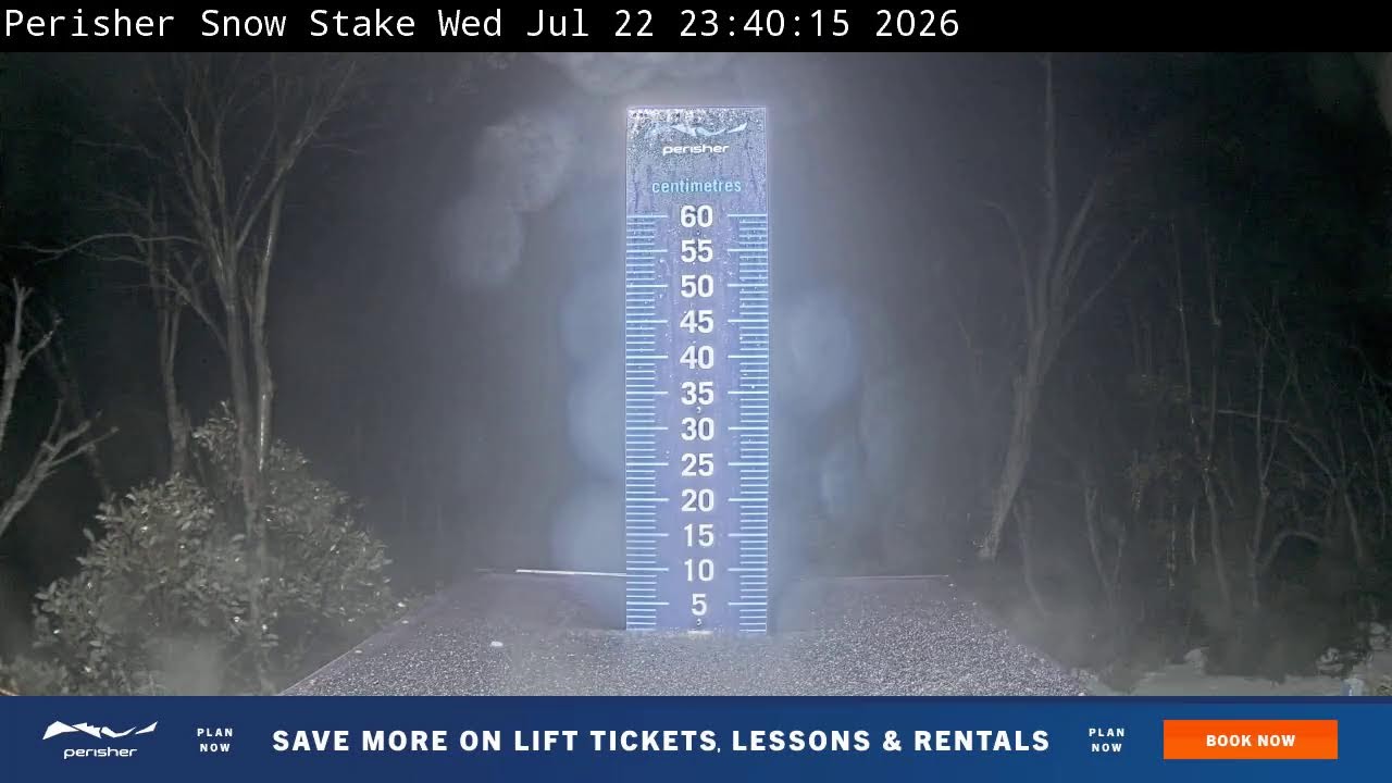 Perisher Snow Stake Live snow cam captured at 22 July 2026 at 11:53 pm AEST