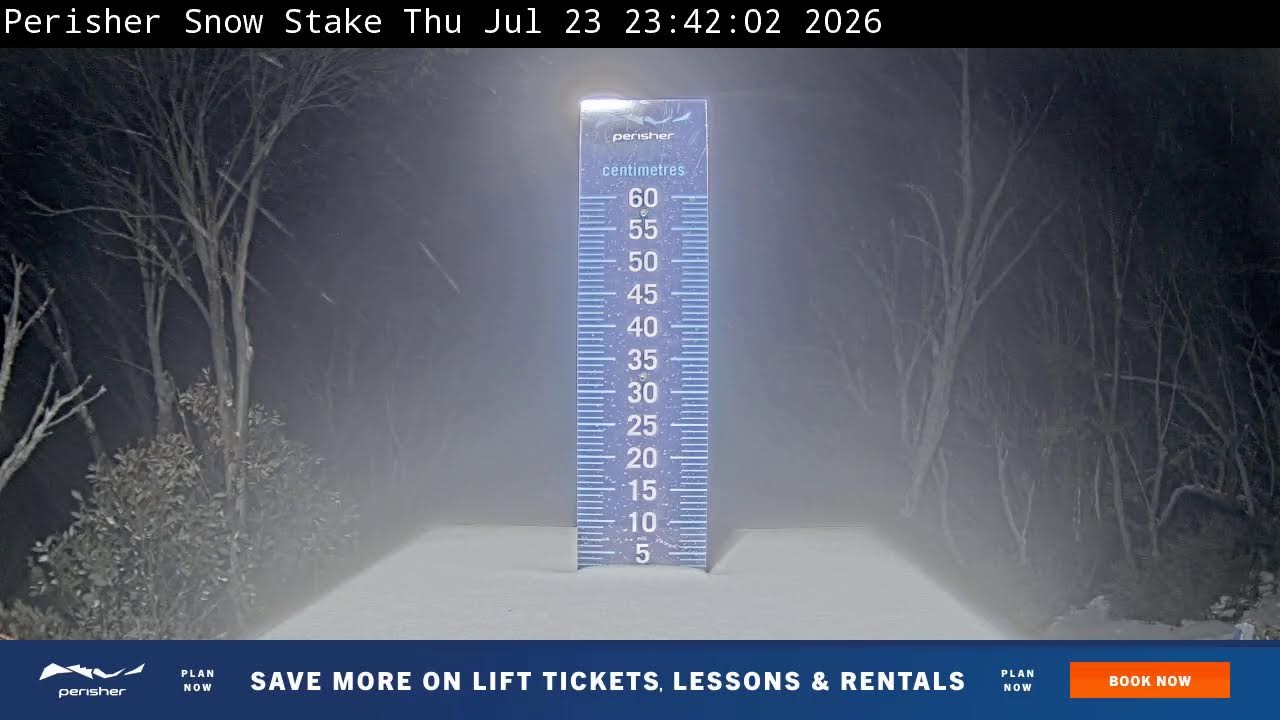 Perisher Snow Stake Live snow cam captured at 23 July 2026 at 11:55 pm AEST