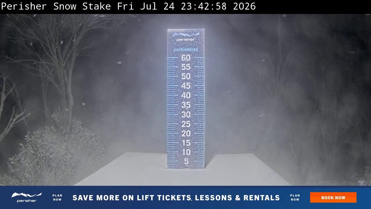 Perisher Snow Stake Live snow cam captured at 24 July 2026 at 11:56 pm AEST