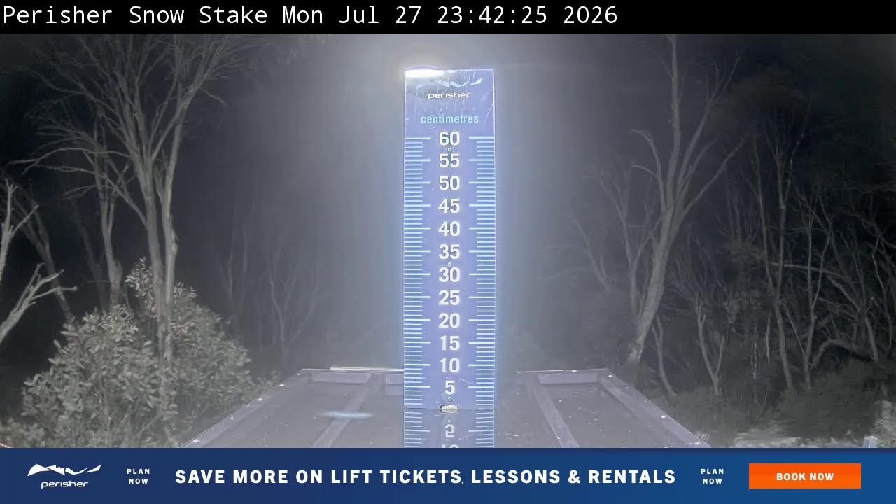 Perisher Snow Stake Live snow cam captured at 27 July 2026 at 11:56 pm AEST