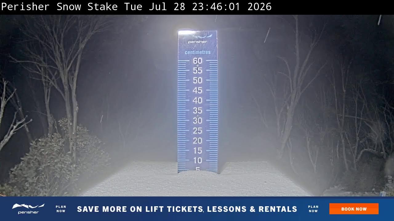 Perisher Snow Stake Live snow cam captured at 28 July 2026 at 11:56 pm AEST