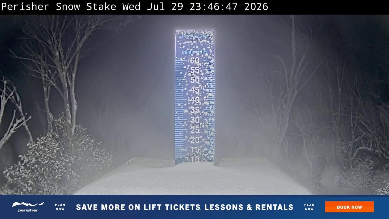 Perisher Snow Stake Live snow cam captured at 29 July 2026 at 11:56 pm AEST