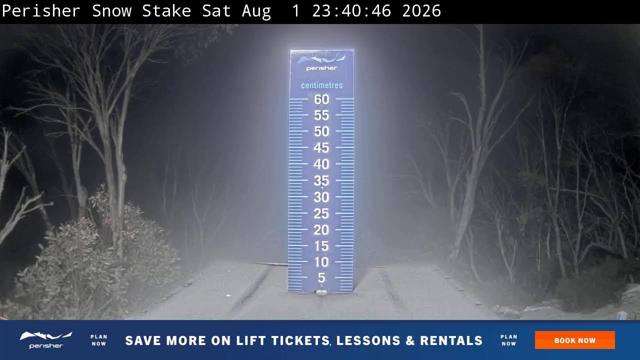 Perisher Snow Stake Live snow cam captured at 1 August 2026 at 11:54 pm AEST