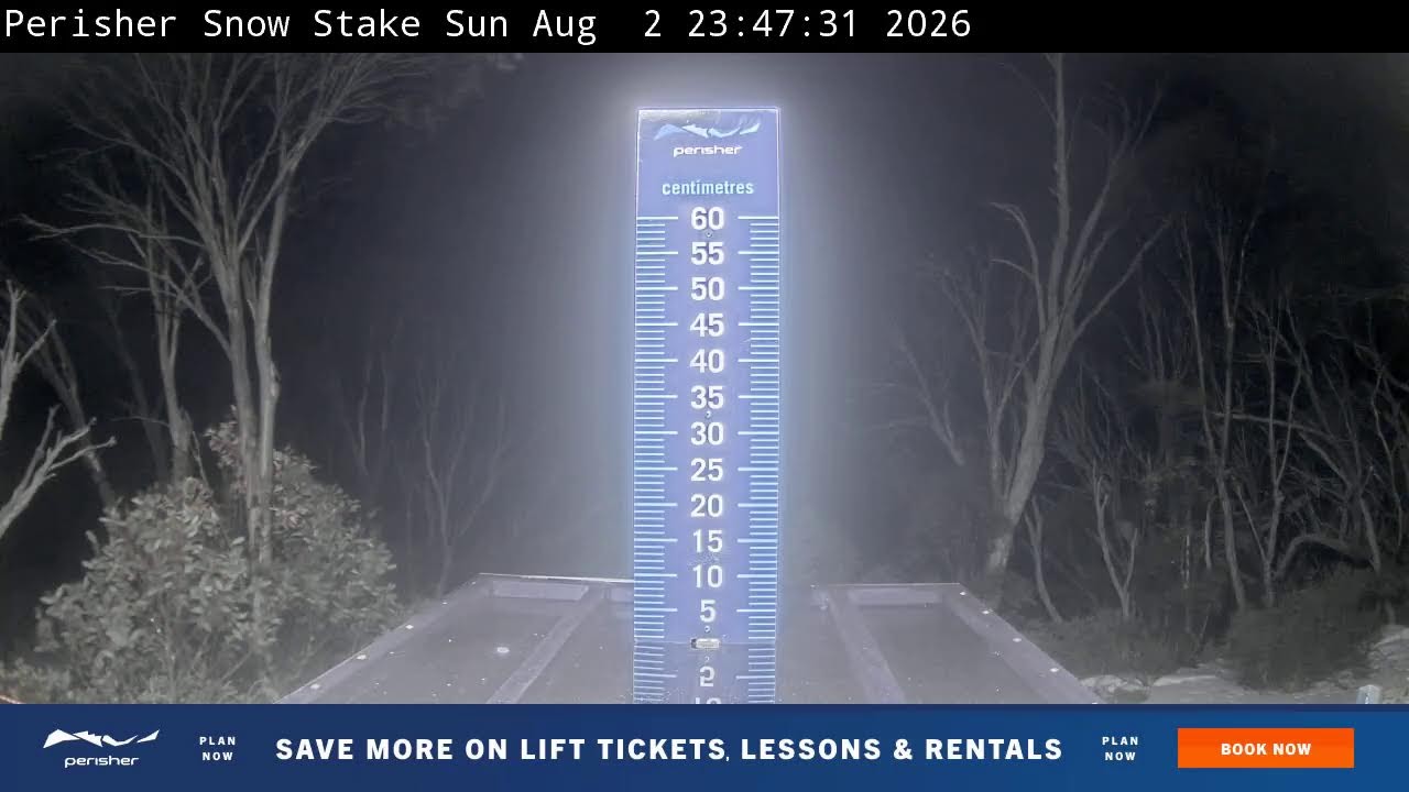 Perisher Snow Stake Live snow cam captured at 2 August 2026 at 11:59 pm AEST