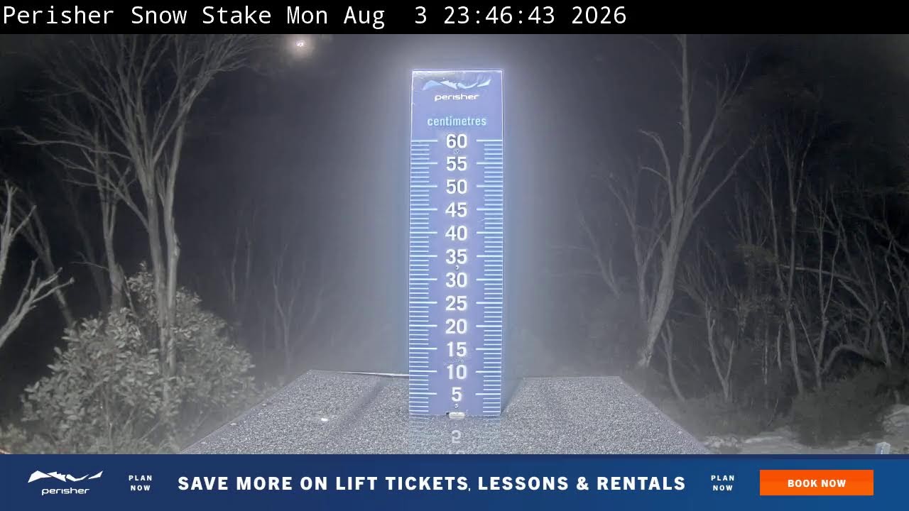 Perisher Snow Stake Live snow cam captured at 3 August 2026 at 11:59 pm AEST