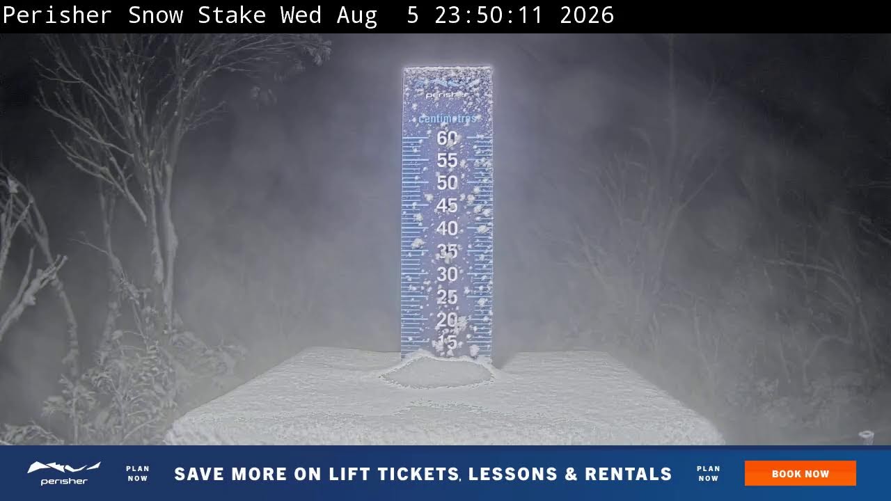 Perisher Snow Stake Live snow cam captured at 5 August 2026 at 11:59 pm AEST