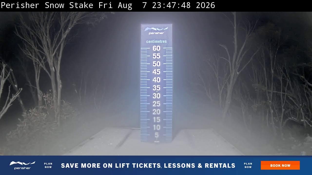 Perisher Snow Stake Live snow cam captured at 7 August 2026 at 11:59 pm AEST