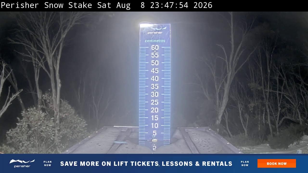 Perisher Snow Stake Live snow cam captured at 8 August 2026 at 11:59 pm AEST