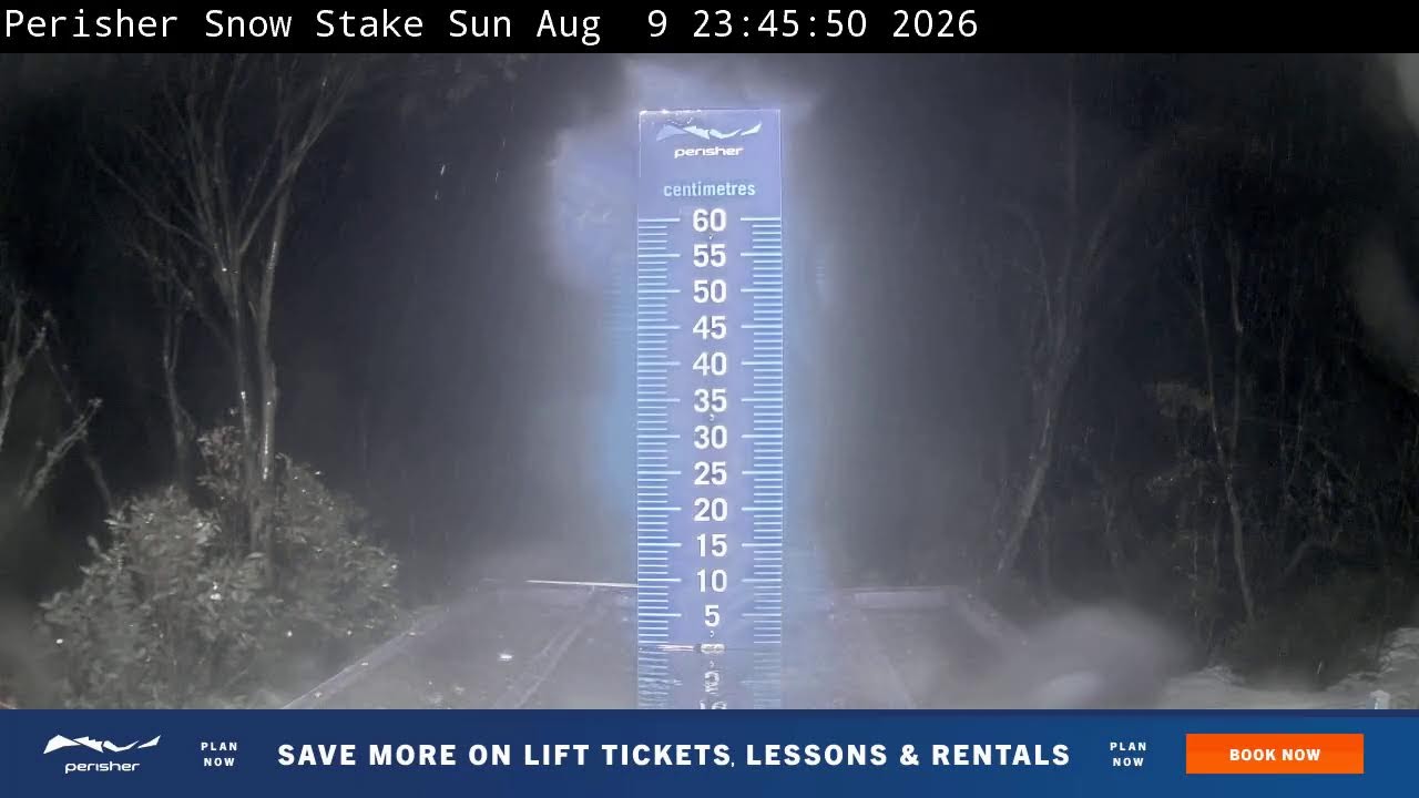 Perisher Snow Stake Live snow cam captured at 9 August 2026 at 11:56 pm AEST