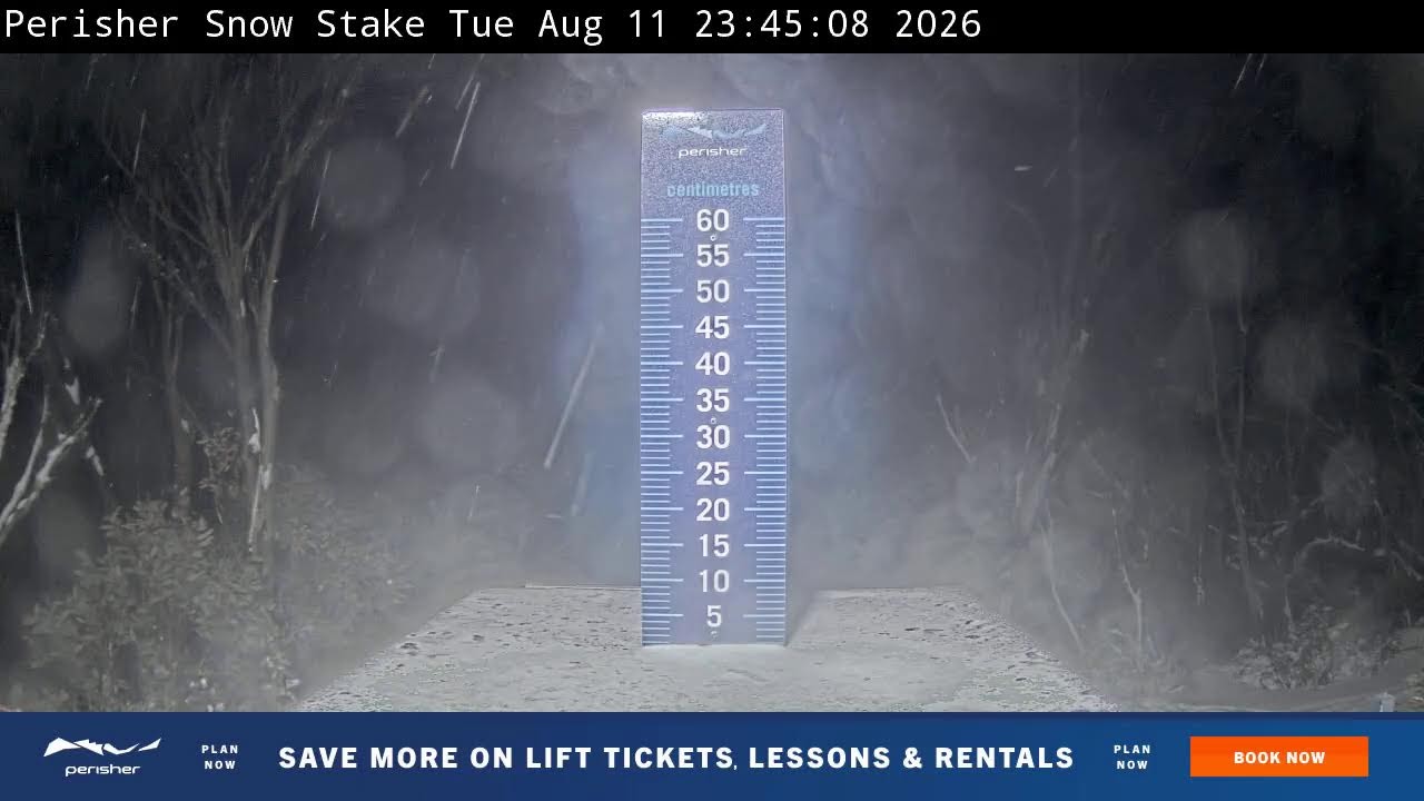 Perisher Snow Stake Live snow cam captured at 11 August 2026 at 11:57 pm AEST