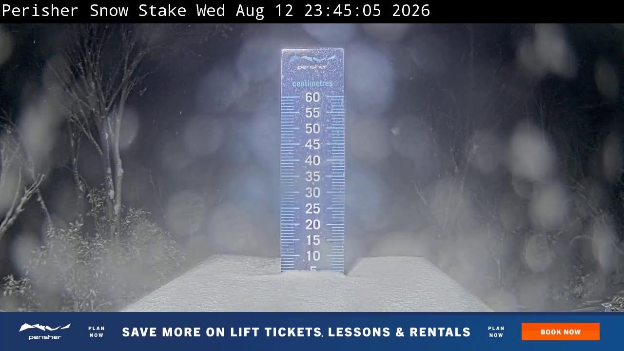 Perisher Snow Stake Live snow cam captured at 12 August 2026 at 11:56 pm AEST