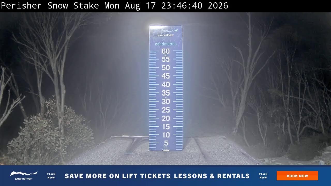 Perisher Snow Stake Live snow cam captured at 17 August 2026 at 11:56 pm AEST