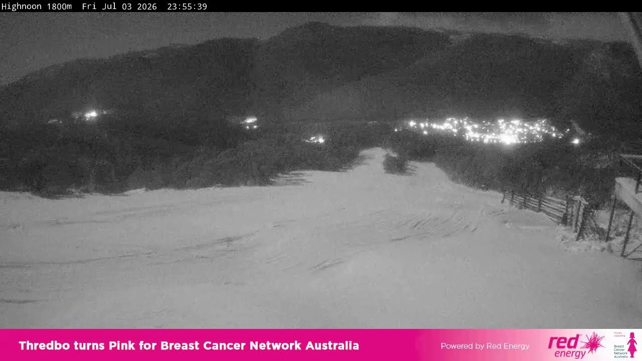 Thredbo High Noon Live snow cam captured at 3 July 2026 at 11:58 pm AEST