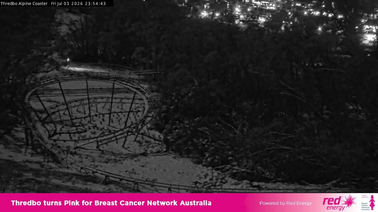 Thredbo Alpine Coaster Live snow cam captured at 3 July 2026 at 11:58 pm AEST