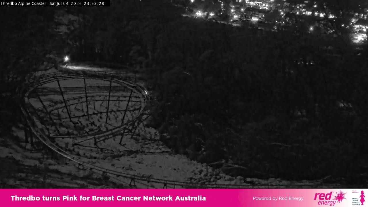 Thredbo Alpine Coaster Live snow cam captured at 4 July 2026 at 11:58 pm AEST