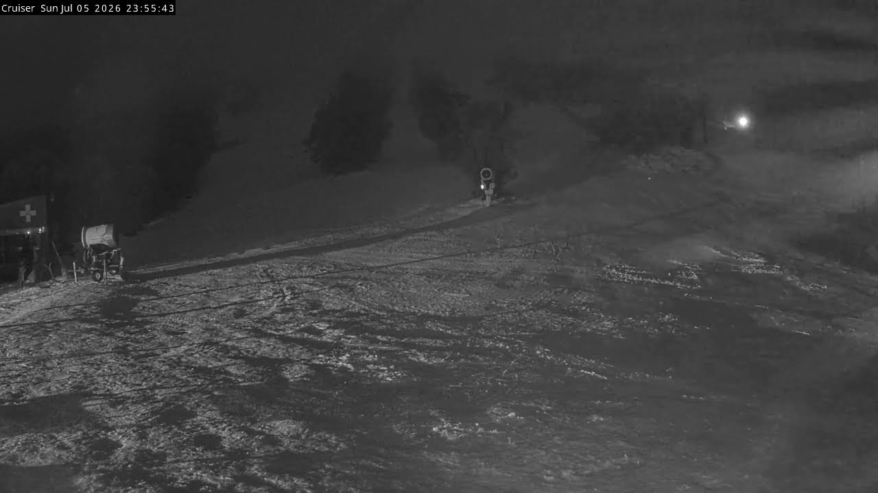 Thredbo Cruiser Area Live snow cam captured at 5 July 2026 at 11:58 pm AEST