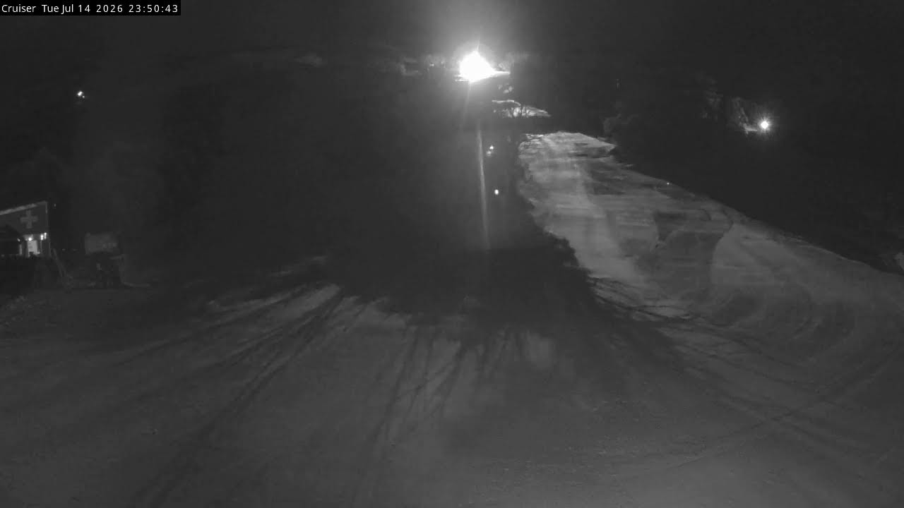 Thredbo Cruiser Area Live snow cam captured at 14 July 2026 at 11:55 pm AEST