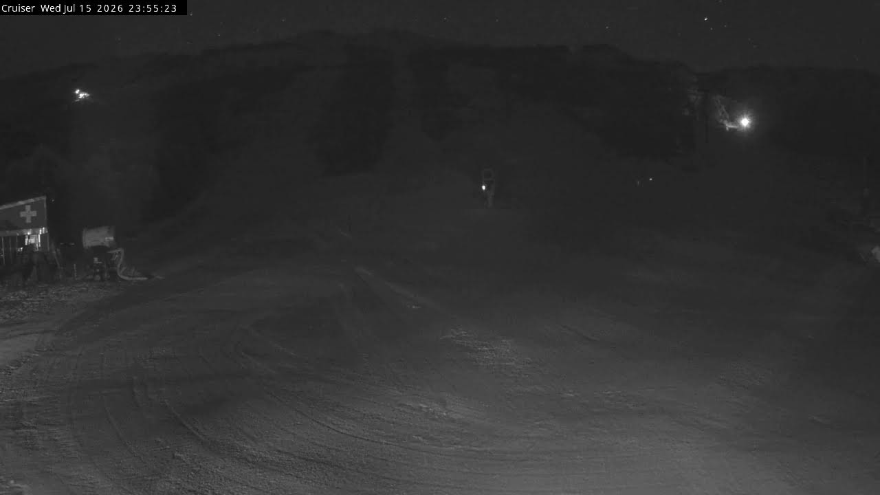 Thredbo Cruiser Area Live snow cam captured at 15 July 2026 at 11:55 pm AEST