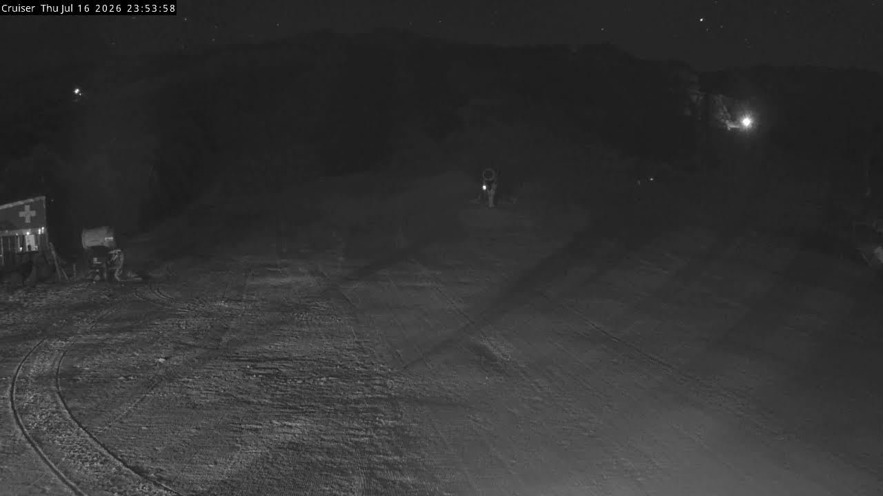 Thredbo Cruiser Area Live snow cam captured at 16 July 2026 at 11:55 pm AEST