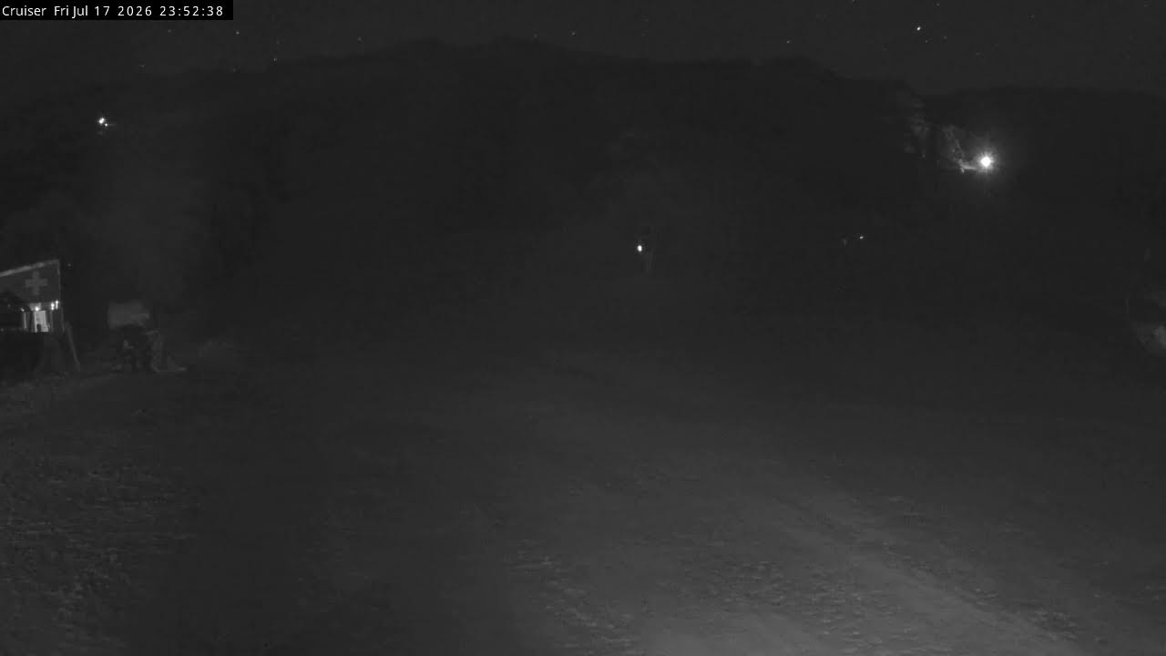 Thredbo Cruiser Area Live snow cam captured at 17 July 2026 at 11:55 pm AEST