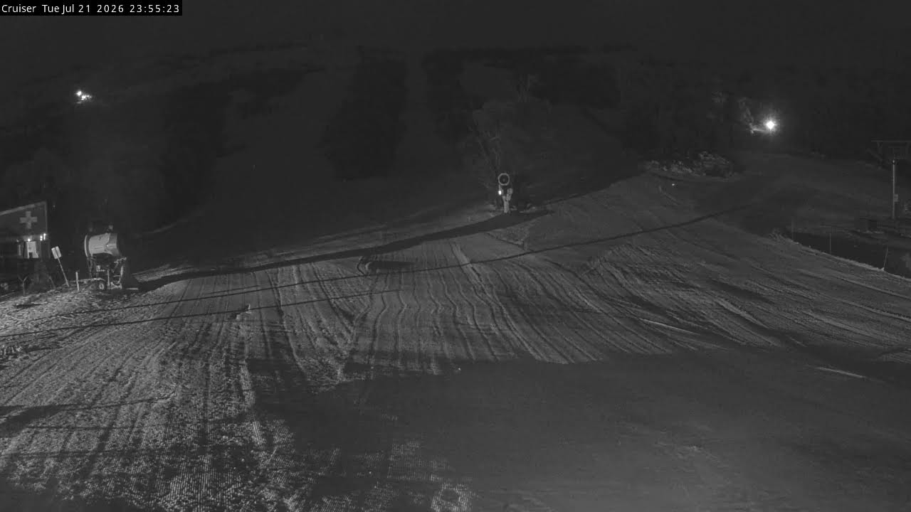 Thredbo Cruiser Area Live snow cam captured at 21 July 2026 at 11:57 pm AEST