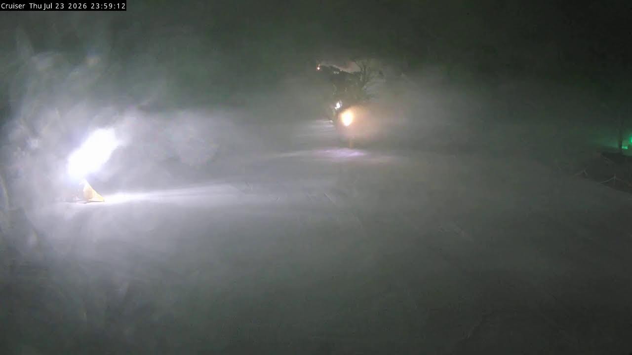 Thredbo Cruiser Area Live snow cam captured at 23 July 2026 at 11:59 pm AEST