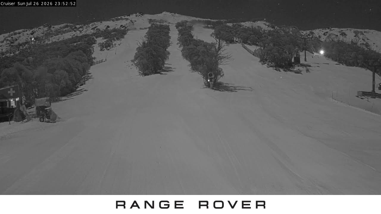 Thredbo Cruiser Area Live snow cam captured at 26 July 2026 at 11:54 pm AEST