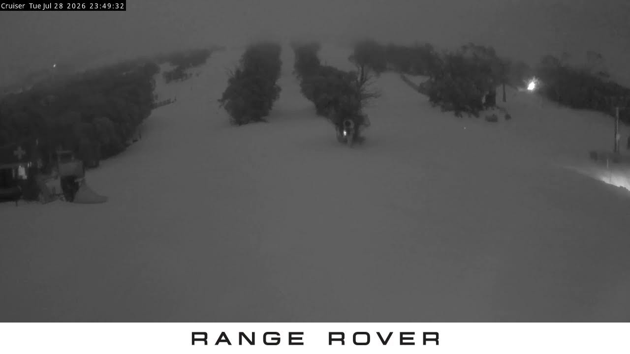 Thredbo Cruiser Area Live snow cam captured at 28 July 2026 at 11:54 pm AEST