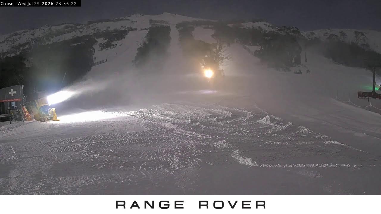 Thredbo Cruiser Area Live snow cam captured at 29 July 2026 at 11:59 pm AEST